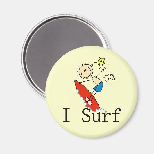 Ich surfe T - Shirt und Geschenke Magnet (Vorderseite/Rückseite)