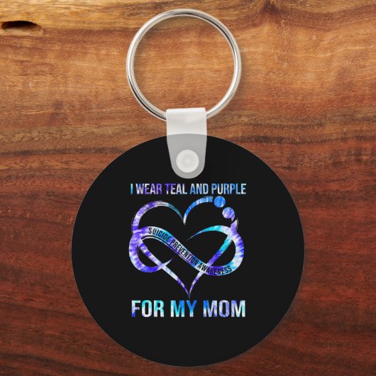 Ich trage Aquamarin Lila für Mama Suizidprävention Schlüsselanhänger (Rückseite)
