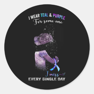 Ich trage Aquamarin und Lila für die Suizidprävent Runder Aufkleber