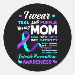 Ich trage Aquamarin und Lila für meine Mama Suizid Runder Aufkleber