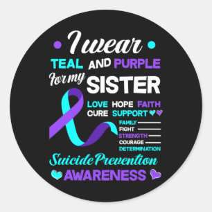 Ich trage Aquamarin und Lila für meine Schwester S Runder Aufkleber