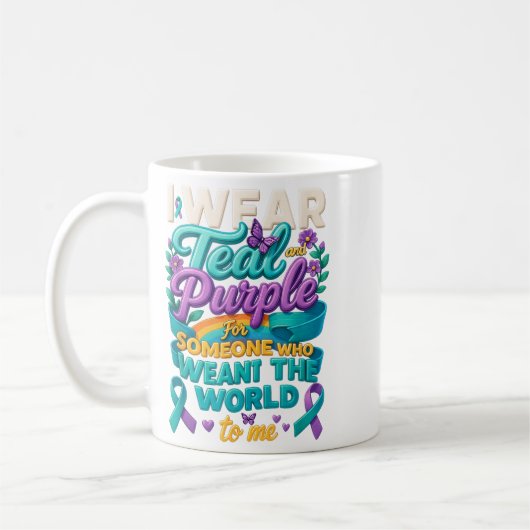 Ich trage Aquamarine und Lila Multipler Sklerose-S Kaffeetasse (Links)