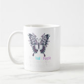 Ich trage Aquamarine und Lila Schmetterlingsopfer- Kaffeetasse (Links)