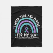 Ich trage Aquamarinen & Lila für meinen Sohn S Fleecedecke (Vorderseite)