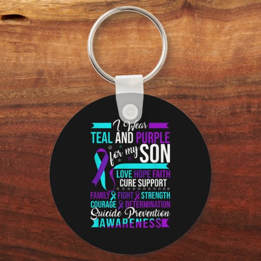 Ich trage Aquamarinen &amp; Lila für meinen Sohn S Schlüsselanhänger (Vorderseite)