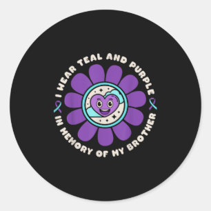 Ich trage Aquamarinen &amp; Lila Gedächtnis meines Runder Aufkleber