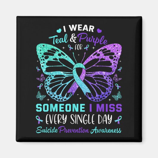 Ich trage Aquamarinen & Lila Schmetterlingssui Magnet (Vorne)