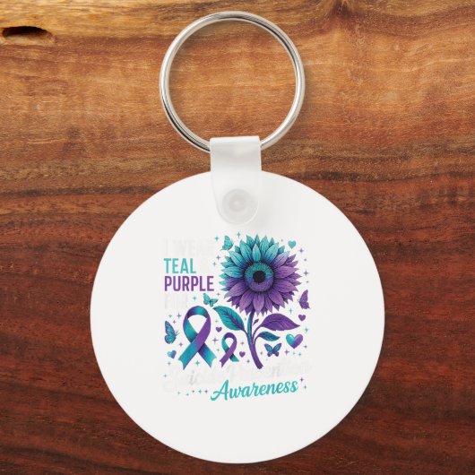Ich trage Aquamarinen & amp; Lila Suizidprävention Schlüsselanhänger (Vorderseite)