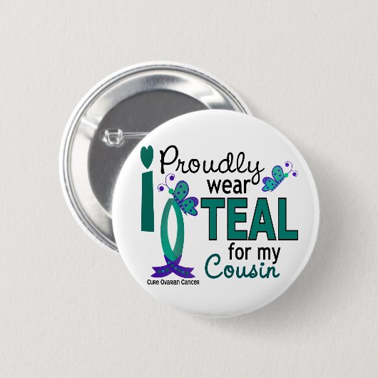 Ich trage aquamarines für meinen Eierstockkrebs Button (Vorne & Hinten)