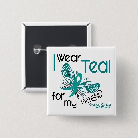 Ich trage aquamarines für meinen Eierstockkrebs Button (Vorne & Hinten)