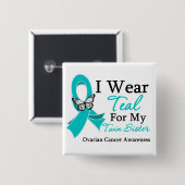 Ich trage Aquamarines Ribbon-Zwillingsschwester Ov Button (Vorne & Hinten)