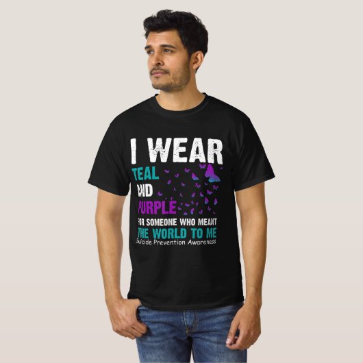 Ich trage Aquamarines und Lila Selbstmordbewusstse T-Shirt (Vorne ganz)