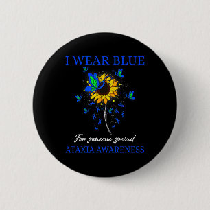 Ich trage Blau für Ataxie-Bewusstsein Sonnenblume Button