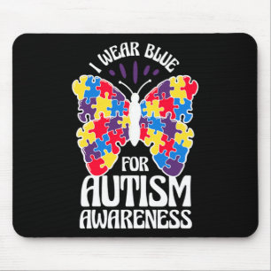 Ich trage Blau für Autismus-Bewusstsein Schmetterl Mousepad