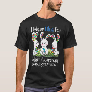 Ich trage Blau für Autismuserkennung Puzzle-Hasen T-Shirt