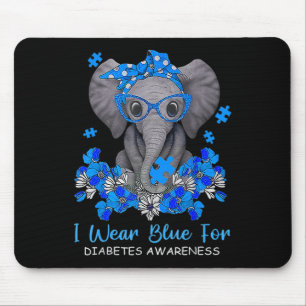 Ich trage Blau für Diabetes-Bewusstsein Elephant W Mousepad