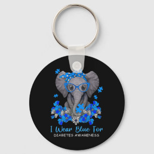 Ich trage Blau für Diabetes-Bewusstsein Elephant W Schlüsselanhänger