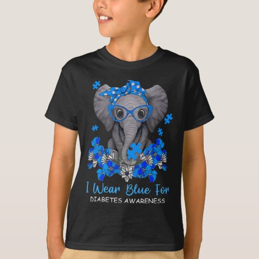 Ich trage Blau für Diabetes-Bewusstsein Elephant W T-Shirt (Vorderseite)