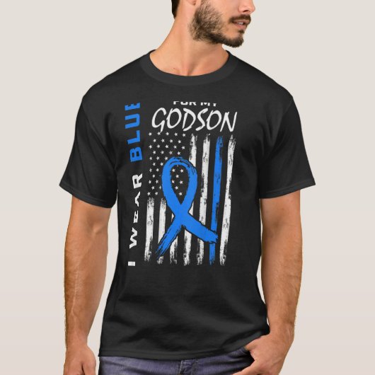 Ich trage Blau für Godson Diabetes Awareness Flag T-Shirt (Vorderseite)