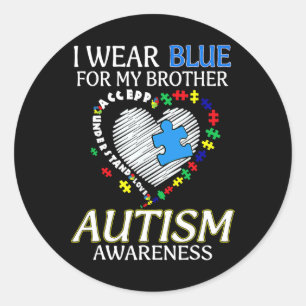 Ich trage Blau für mein Bruder Autismus Awareness  Runder Aufkleber