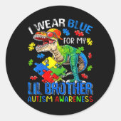 Ich trage Blau für mein Lil Brother Autismus Bewus Runder Aufkleber (Vorderseite)
