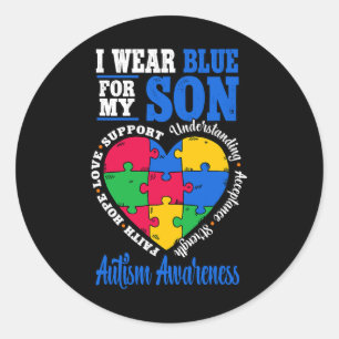 Ich trage Blau für mein Sohn Autismus Bewusstsein Runder Aufkleber