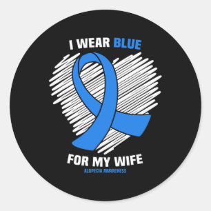 Ich trage Blau für meine Ehefrau Alopezie Awarenes Runder Aufkleber