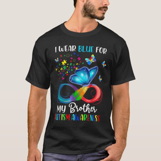 Ich trage Blau für meinen Bruder Autismus Puzzle B T-Shirt (Vorderseite)