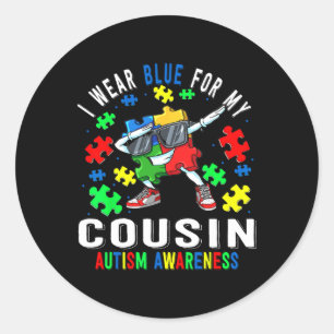 Ich trage Blau für meinen Cousin Autismus Bewussts Runder Aufkleber