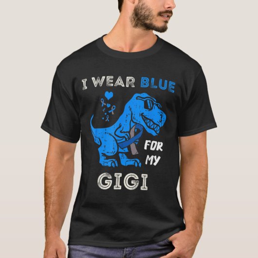 Ich trage Blau für meinen Gigi T Rex Dino Diabetes T-Shirt (Vorderseite)