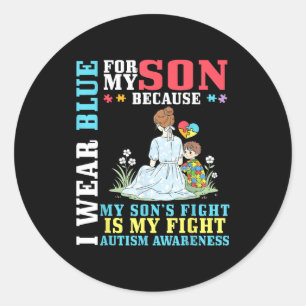 Ich trage Blau für meinen Sohn Autism Awareness Un Runder Aufkleber