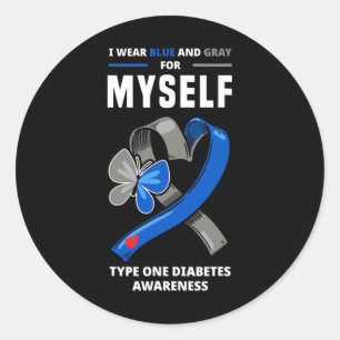 Ich trage Blau und Grau für meinen Typ 1 Diabetes. Runder Aufkleber