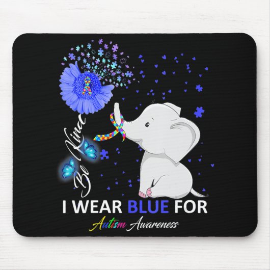 Ich trage blaues Autismus Bewusstsein Elefant Auti Mousepad (Vorne)