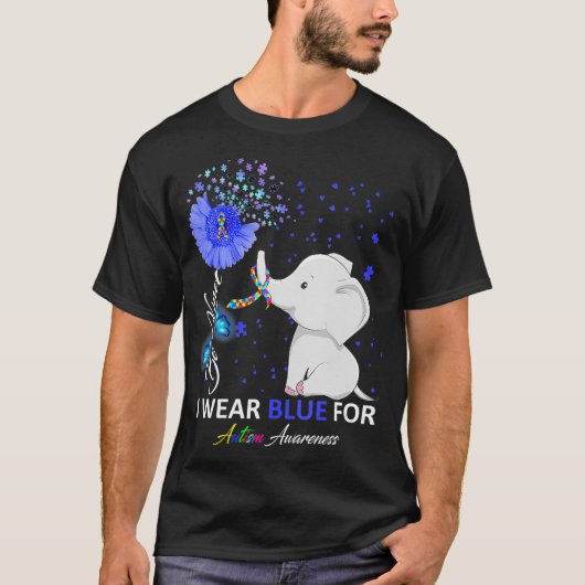 Ich trage blaues Autismus Bewusstsein Elefant Auti T-Shirt (Vorderseite)