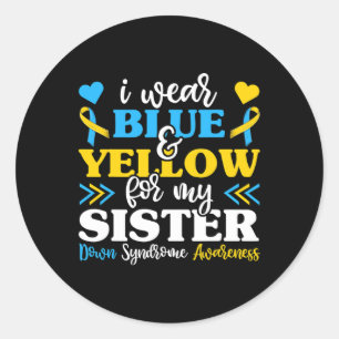 Ich trage blaugelb für mein Schwester-Down-Syndrom Runder Aufkleber