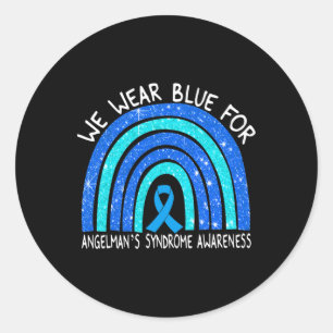 Ich trage Blue For Angelman's Syndrome Blue Ribbon Runder Aufkleber