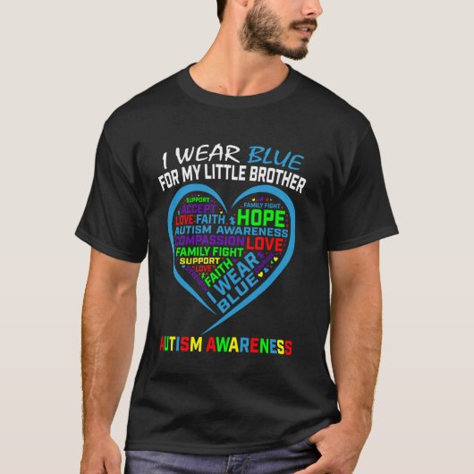 Ich trage Blue Little Brother Autism Awareness Hea T-Shirt (Vorderseite)