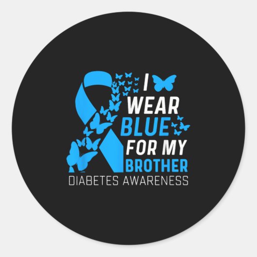 Ich trage Blues für meine Bruder Ribbon Diabetes A Runder Aufkleber (Vorderseite)