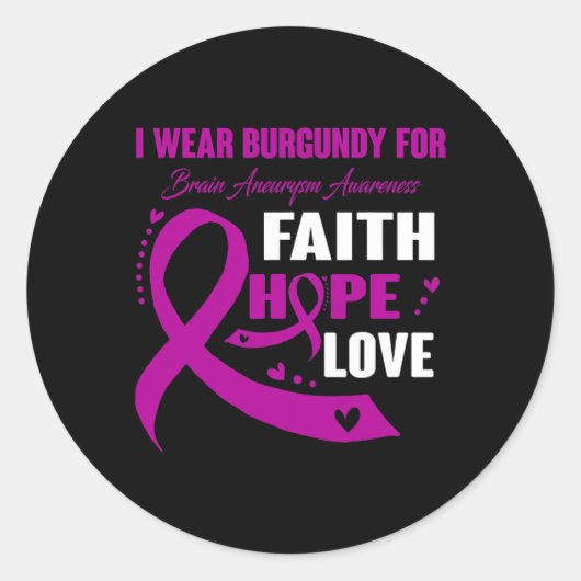 Ich trage Burgund für Hirnaneurysma-Geschenke Runder Aufkleber (Vorderseite)