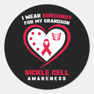 Ich trage Burgund für meine Grandson Sickle Cell A Runder Aufkleber