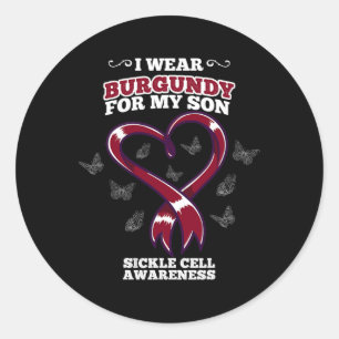 Ich trage Burgundy für meine Son Sickle Cell Aware Runder Aufkleber