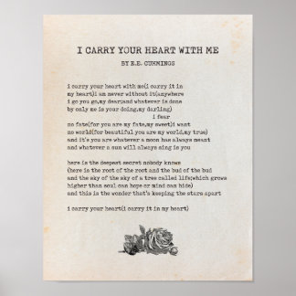 Ich trage dein Herzgedicht - EE Cummings Poster