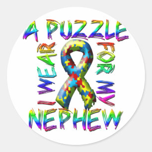 Ich trage ein Puzzlespiel für meinen Neffeen Runder Aufkleber