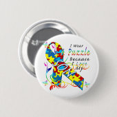 Ich trage ein Puzzlespiel weil i-Liebe mein Sohn Button (Vorne & Hinten)