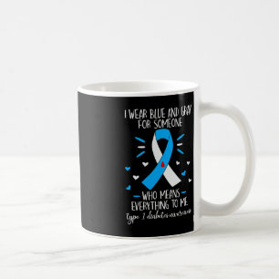 Ich trage einen blauen und grauen Typ 1 Diabetes Kaffeetasse