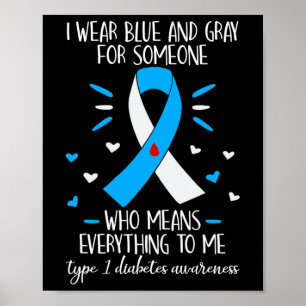 Ich trage einen blauen und grauen Typ 1 Diabetes Poster