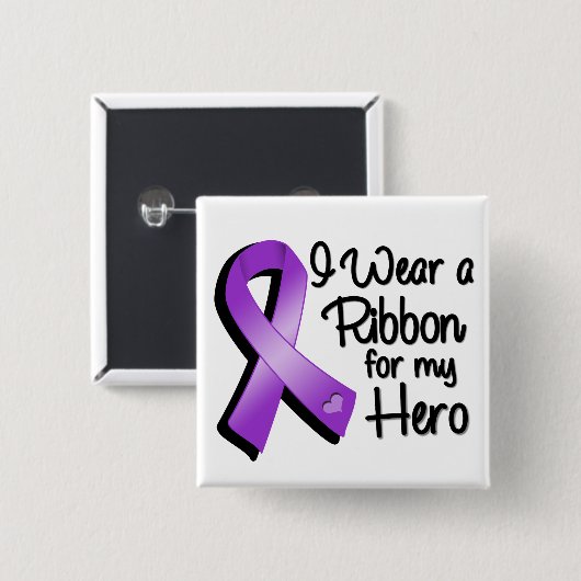 Ich trage einen Lila Band für meinen Helden Button (Vorne & Hinten)