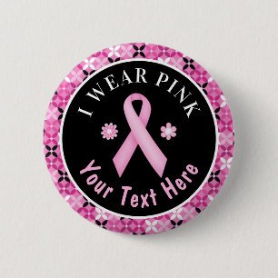 Ich trage einen rosa Brustkrebs-Awareness-Floral-B Button