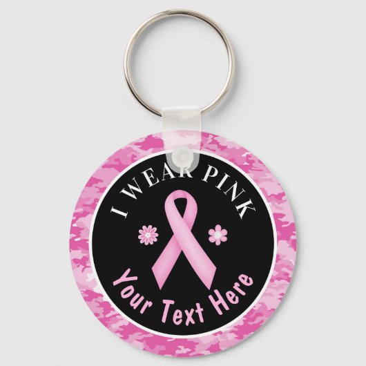 Ich trage einen rosa Brustkrebs-Bewusstsein Camouf Schlüsselanhänger (Vorderseite)
