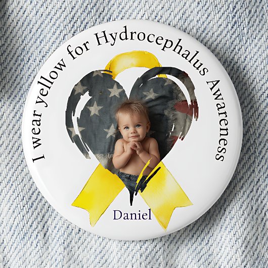Ich trage Gelb für das Hydrocephalus-Bewusstsein F Button